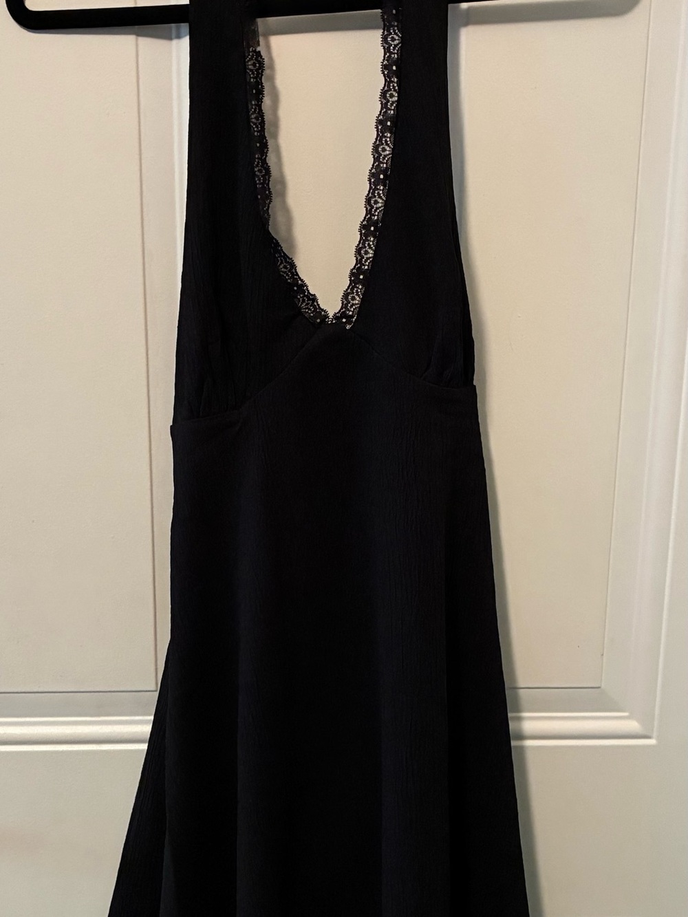 TEXTURED HALTER NECK LACE TRIM A-LINE MINI DRESS